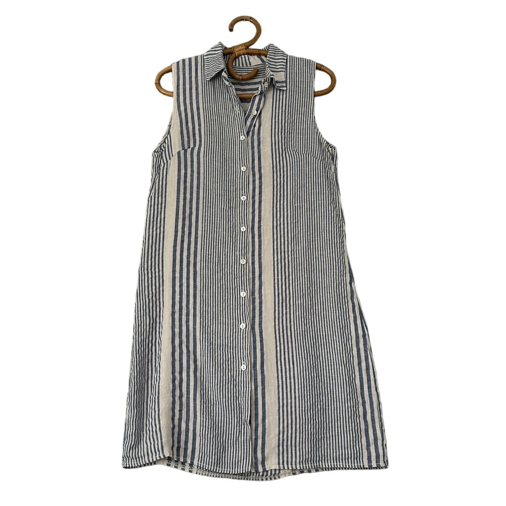 Lina Tomei | Striped Linen Blend Sleeveless Mini Dress Size S‎